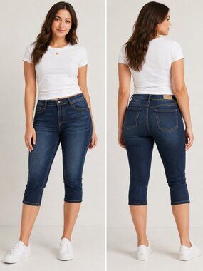 Curve Appeal Women’s 6/28 Dark Wash Denim Cropped Jeans Stretch Skinny Capri